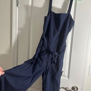NWT Lulus Navy Blue Cotton Jumpsuit Large with tie and zipper